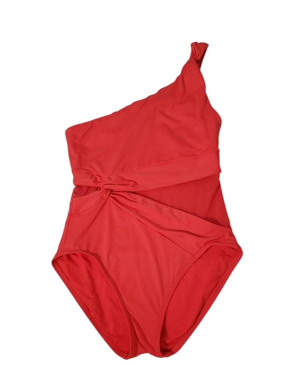 Michael Kors Mesh Cutout One-Shoulder Onepiece Coral Red Swimsuit 6 Resort Beach
